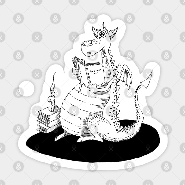 Cute Dragon Reading a Book Sticker by PrintablesPassions